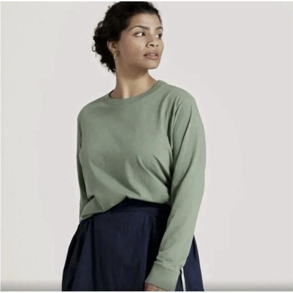 Allbirds Allgood Hazy Cargo Green Organic Cotton Long Sleeve Tee Tshirt Women XS